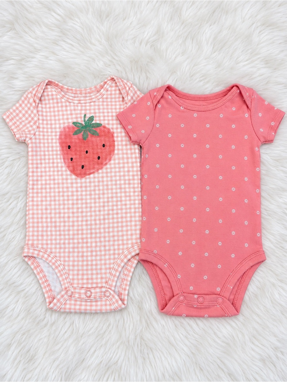 Carter's Pink Strawberry Gingham & Daisy Dot Baby Onesies